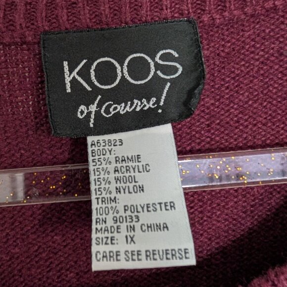 Koos Of Course Artsy Tunic Sweater Womens Size 1X Purple Wool Blend Pullover - Picture 4 of 9